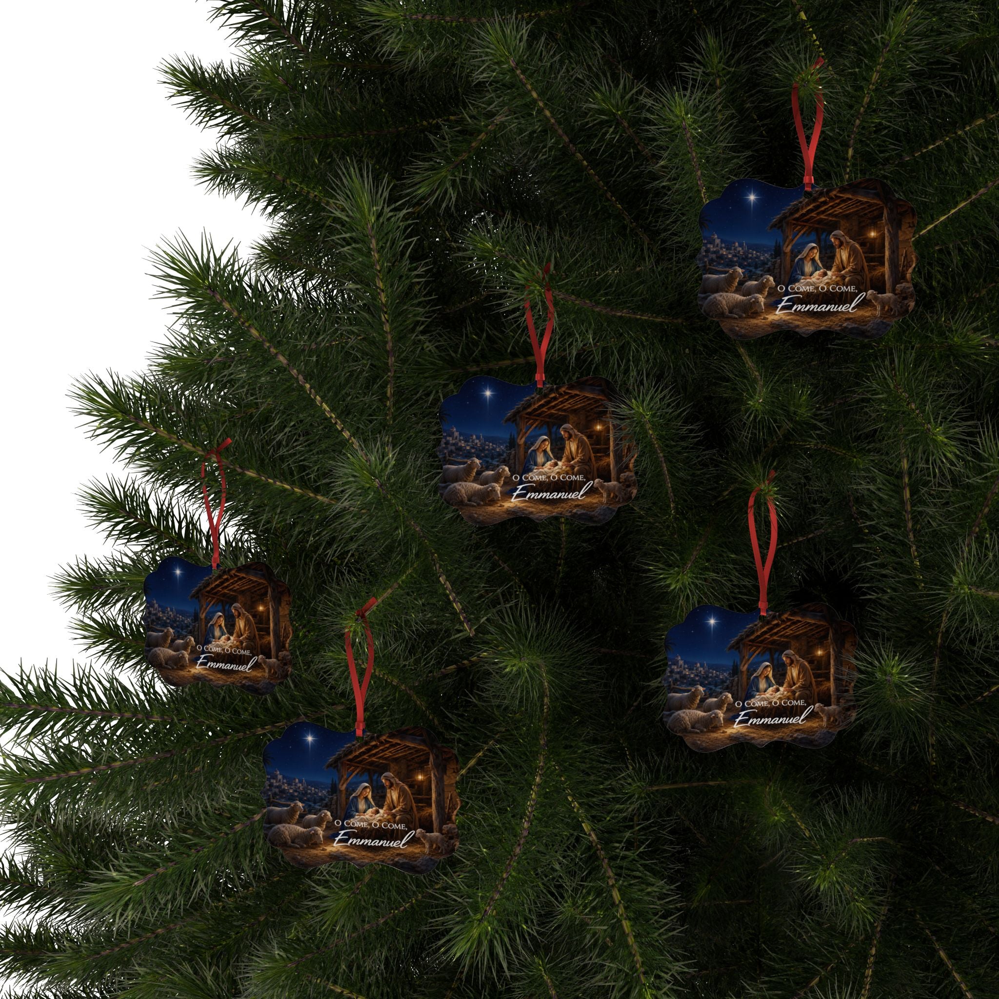 O Come Emmanuel Nativity Scene Ornament | Aluminum Christmas Ornament