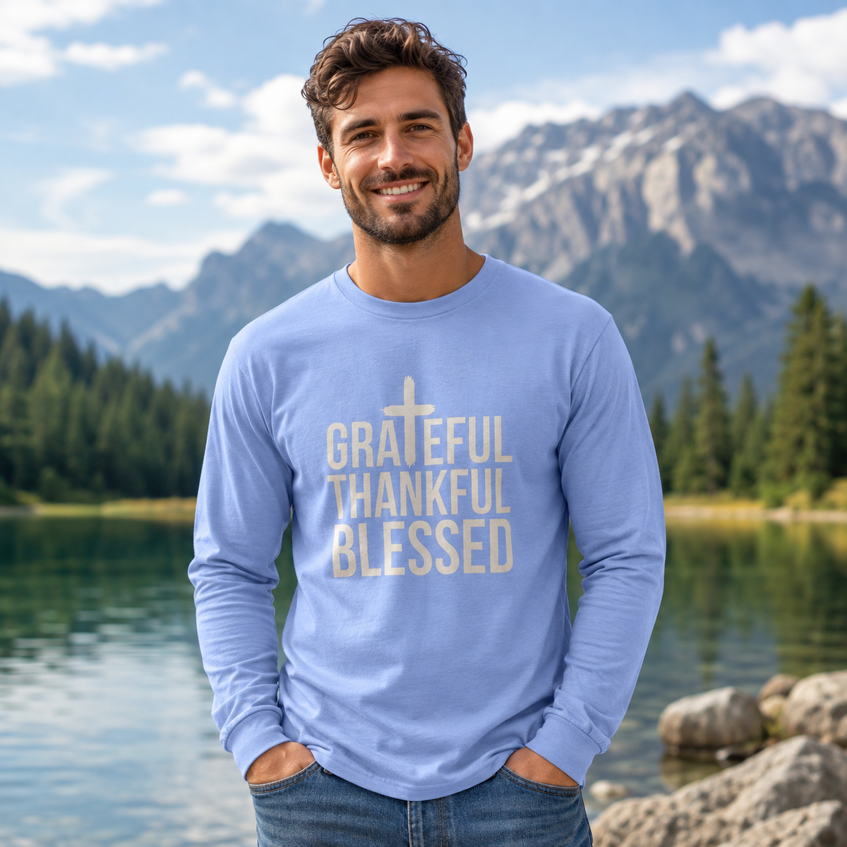 Grateful Thankful Blessed Unisex Long Sleeve T-Shirt