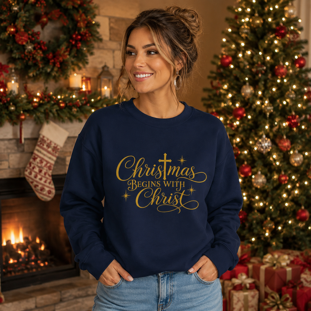 Christmas Begins with Christ Crewneck Sweatshirt