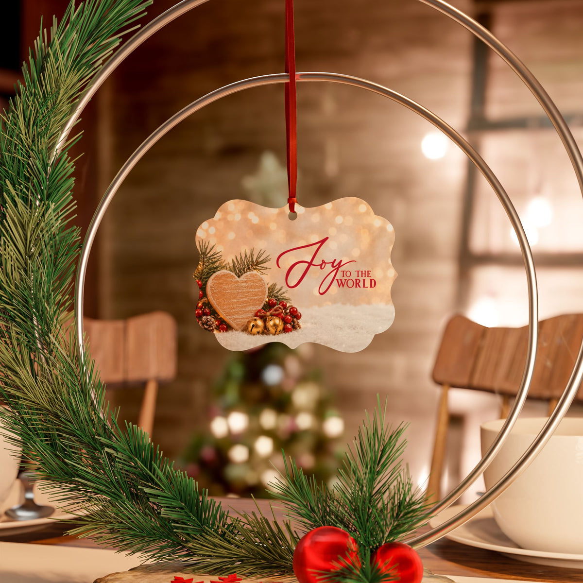 Joy to the World Christmas heart design Ornament | Aluminum ornament