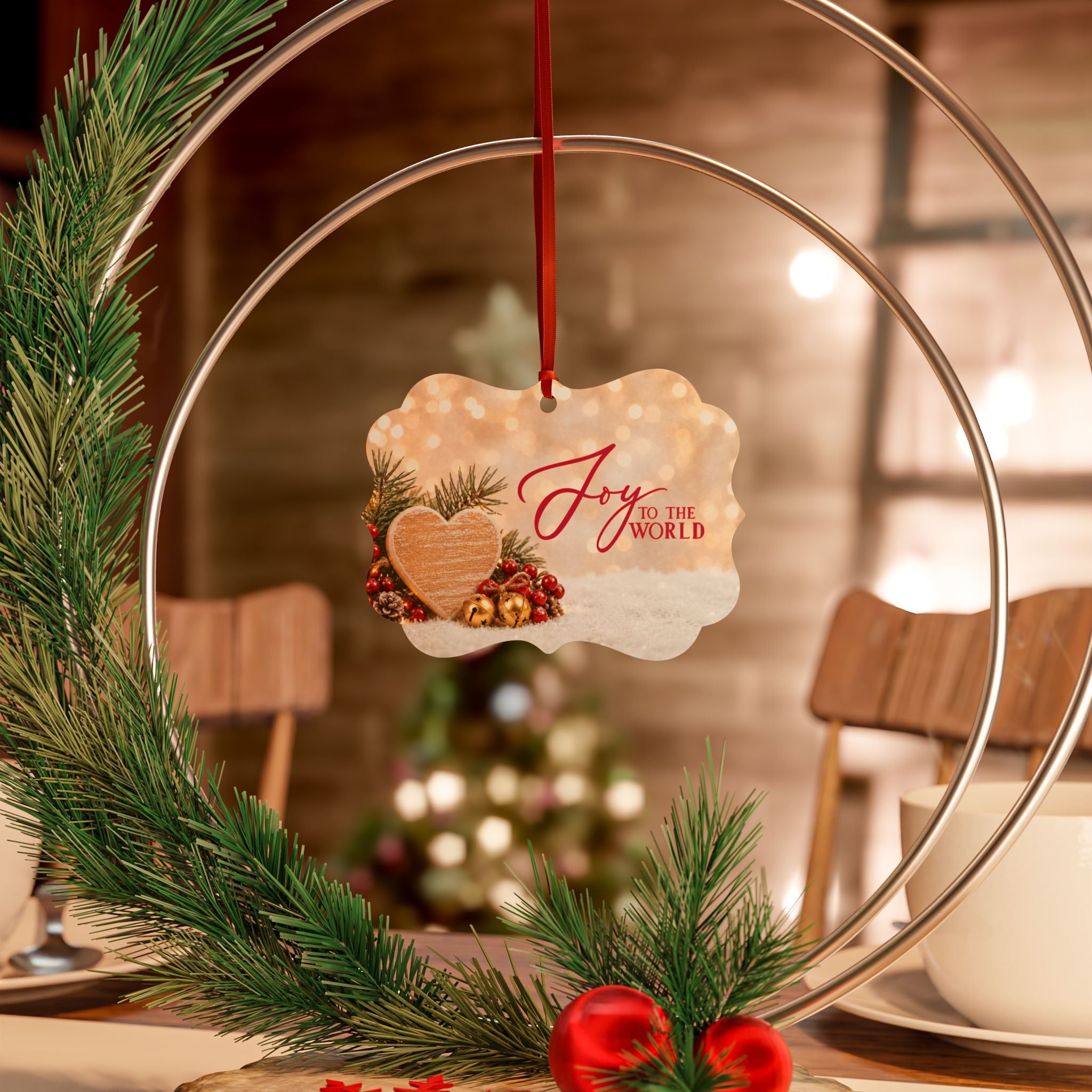 Joy to the World Christmas heart design Ornament | Aluminum ornament