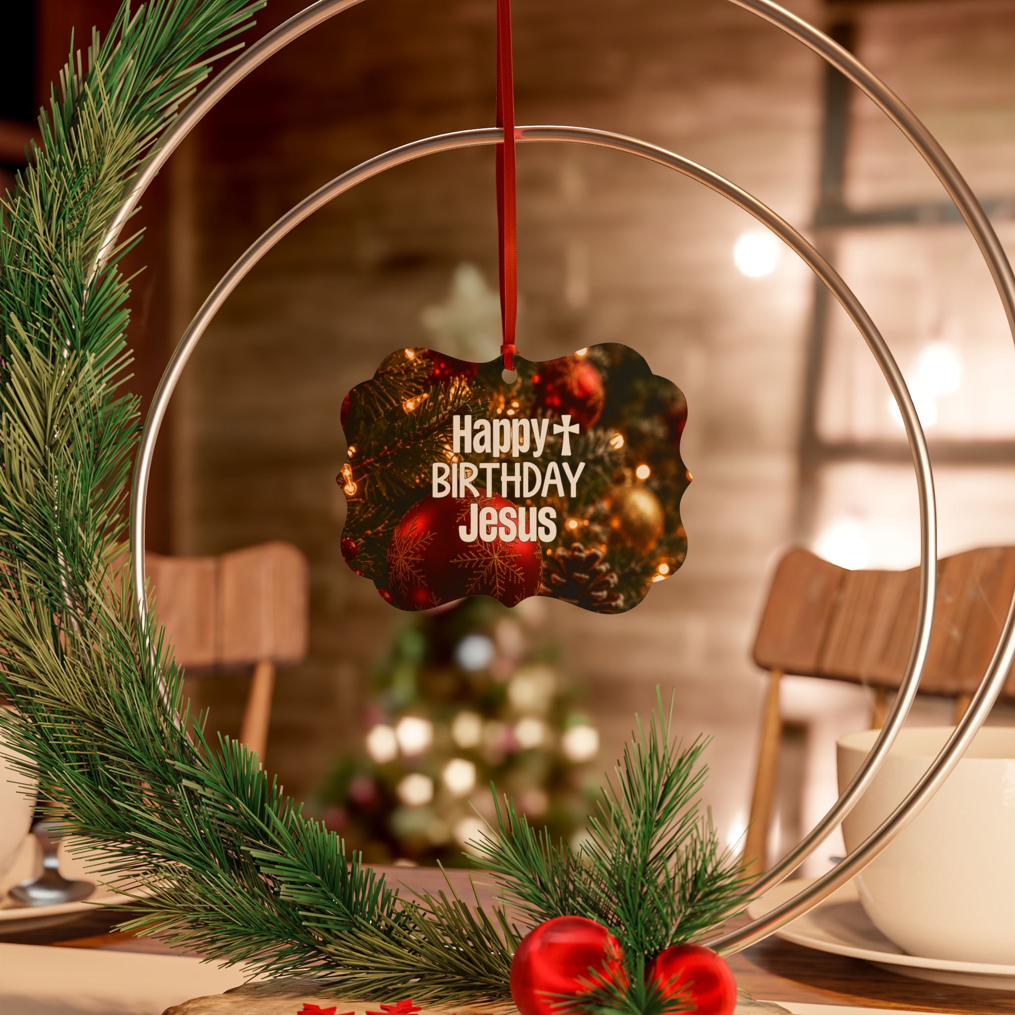 Happy Birthday Jesus Aluminum Ornament | Christmas Tree Decoration