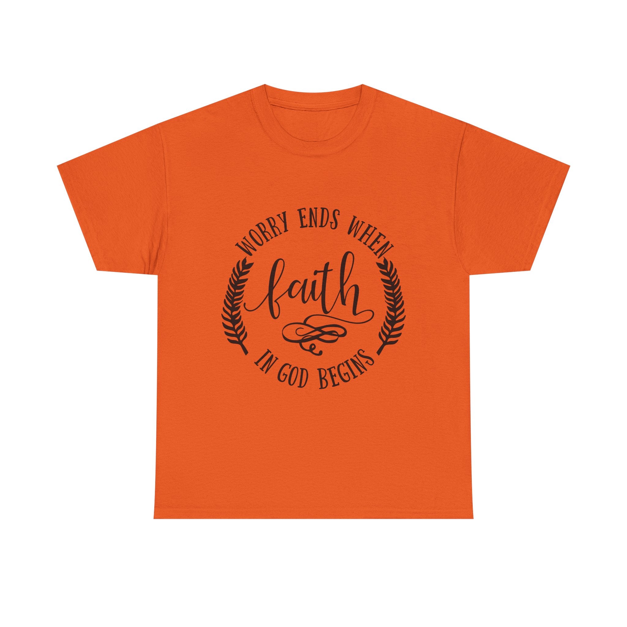 Faith Christian T-Shirt — "Worry Ends When Faith in God Begins" Inspirational Tee